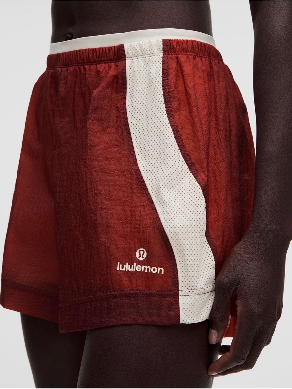 lululemon Athletica Rust Red Athletic Shorts with White Side Panel